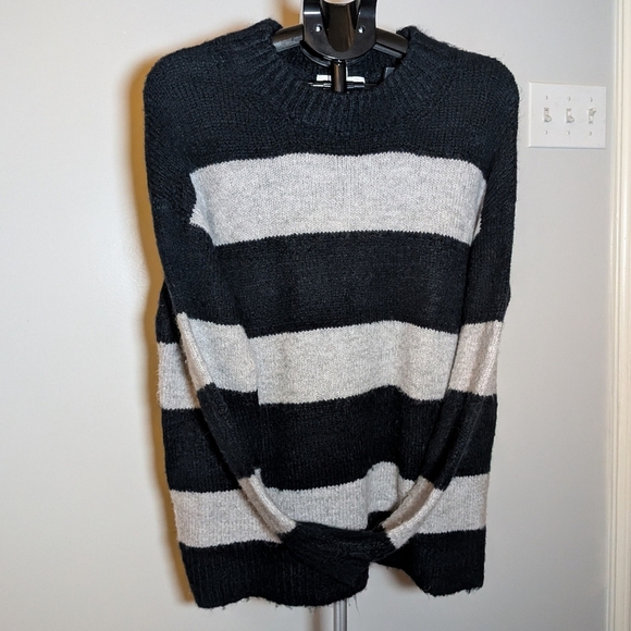 Magaschoni Black Light Gray Striped Alpaca Wool Blend Knit Sweater Cozy Soft Med - Picture 2 of 13